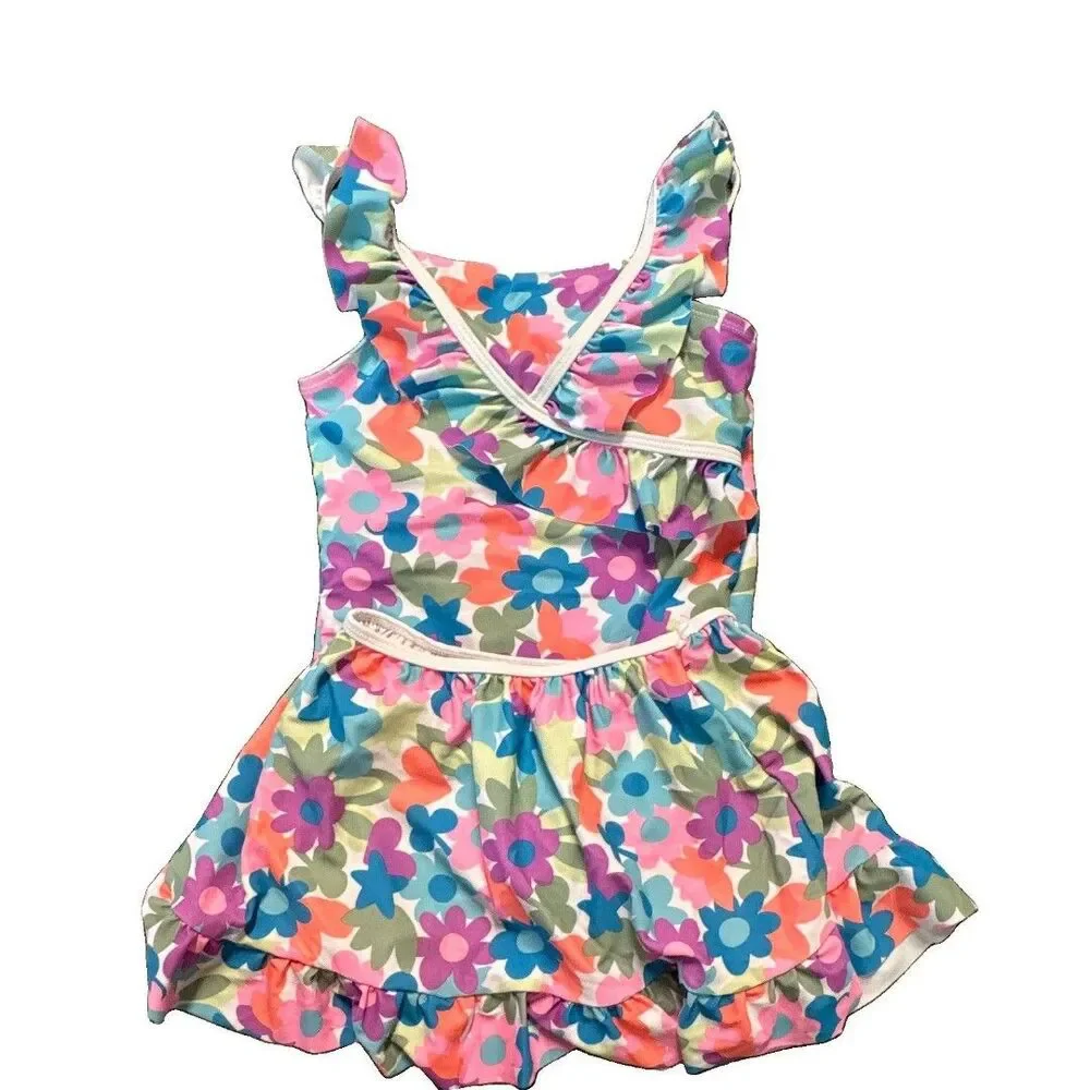 Nicole Miller New York Girls Size 6 Floral One-Piece Swim Skirt Swimsuit Lined